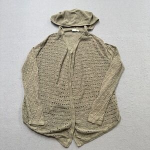 Roxy Sweater Womens XS Olive Green Pointelle Knitted Hooded Lightweight Cardigan